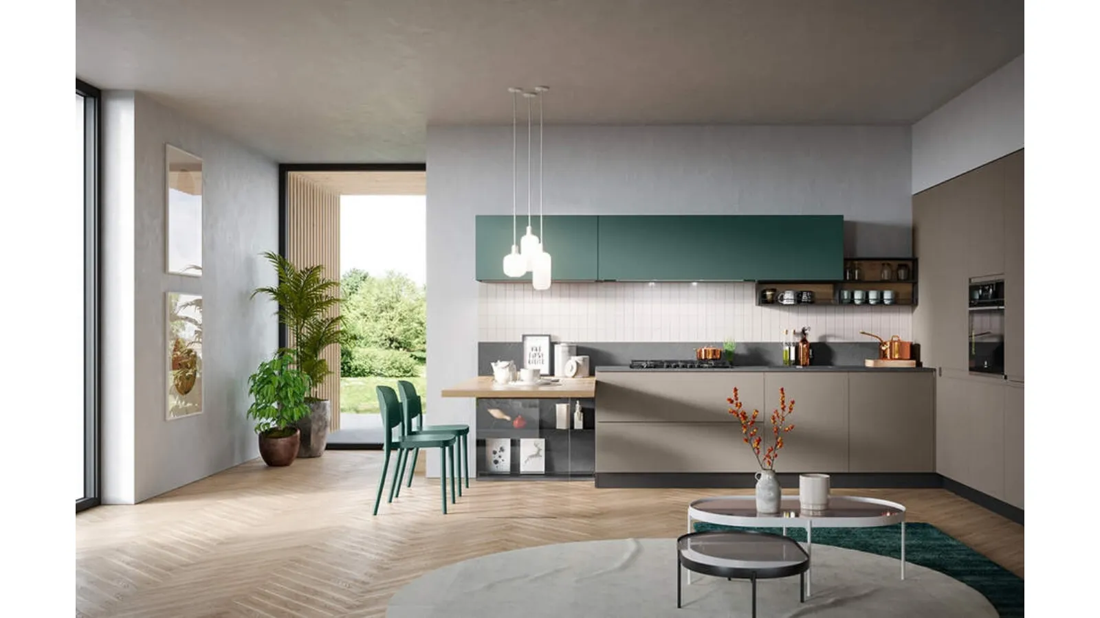 Cucina Moderna angolare con penisola Fly Composizione 03 di Prima Cucine