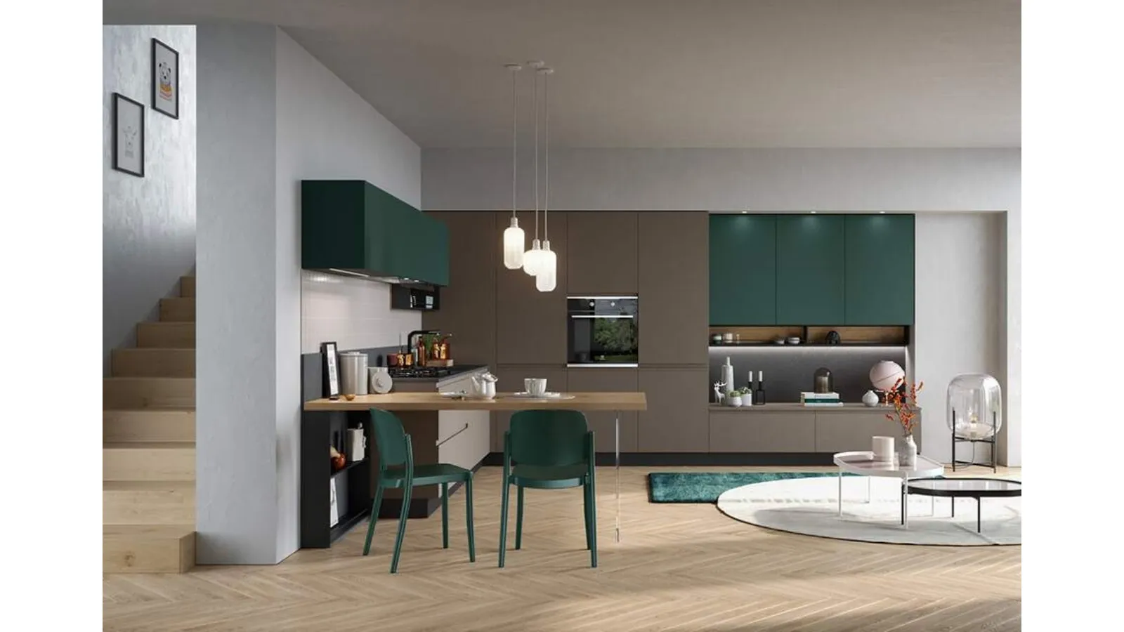 Cucina Moderna angolare con penisola Fly Composizione 03 di Prima Cucine