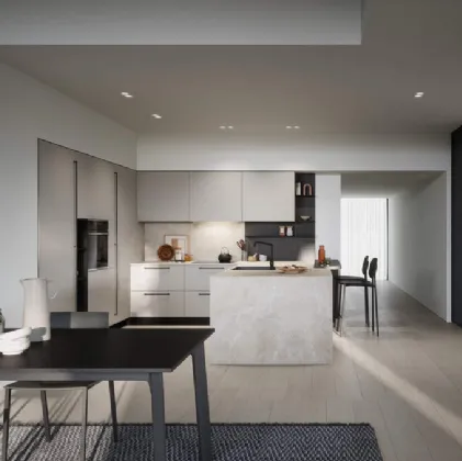 Cucina Moderna laccata opaca con penisola Luce Composizione 04 di Prima Cucine