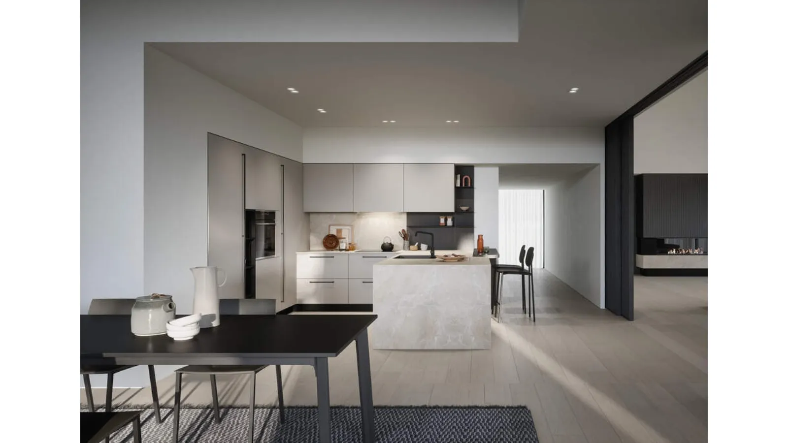 Cucina Moderna laccata opaca con penisola Luce Composizione 04 di Prima Cucine