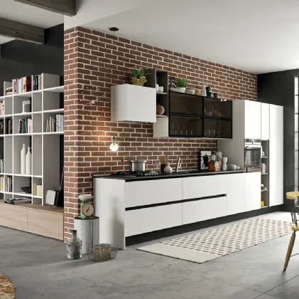 Cucina Moderna lineare Mia in LPL Bianco Seta di Aran