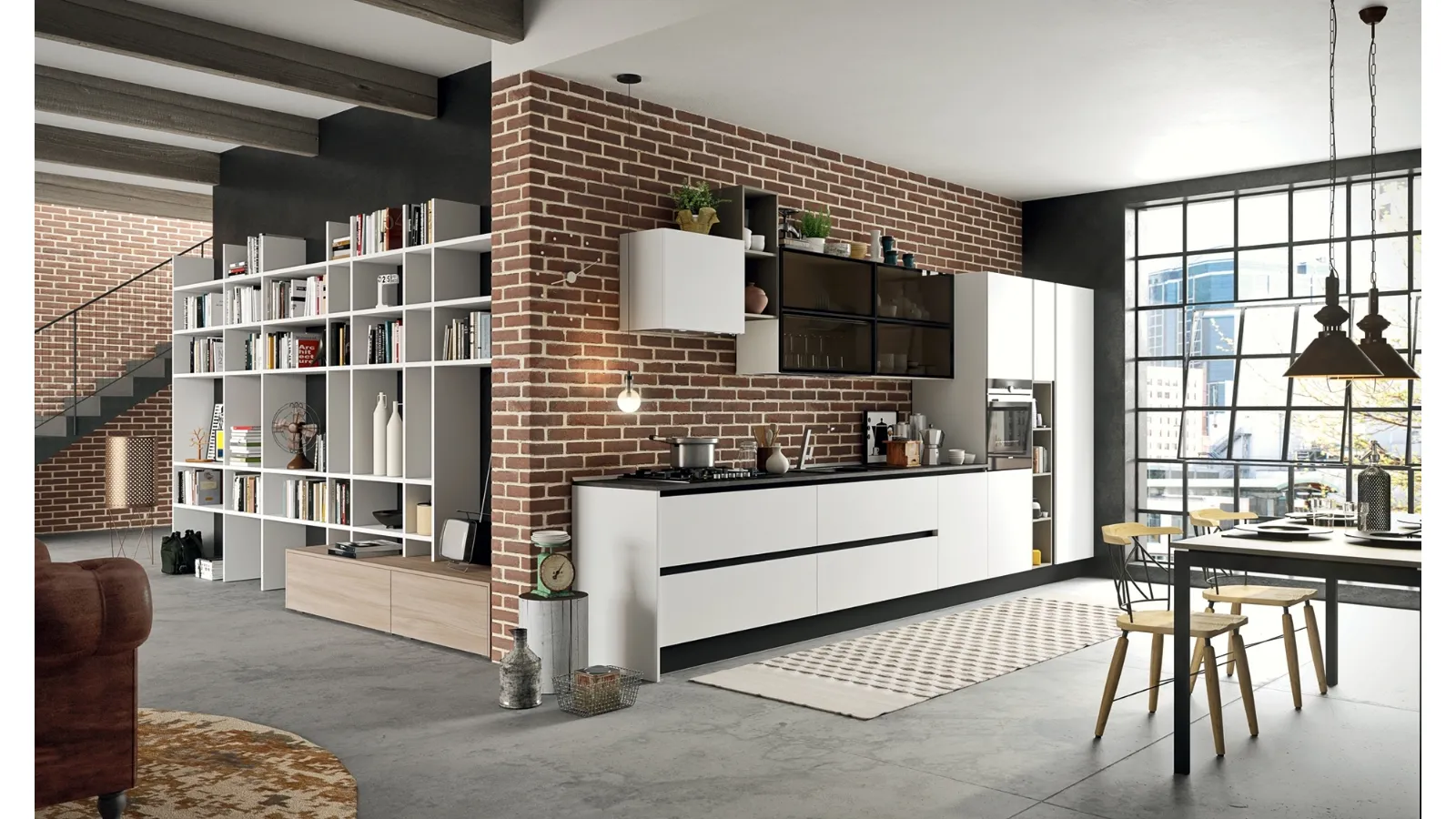 Cucina Moderna lineare Mia in LPL Bianco Seta di Aran