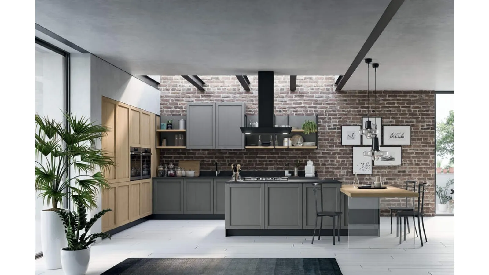 Cucina Moderna Noah Composizione 01 in legno laccato di Prima Cucine