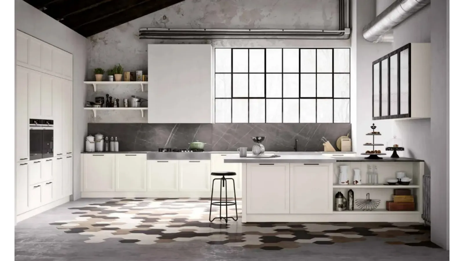 Cucina Moderna angolare con penisola Frame Charme 11 di Nova Cucina