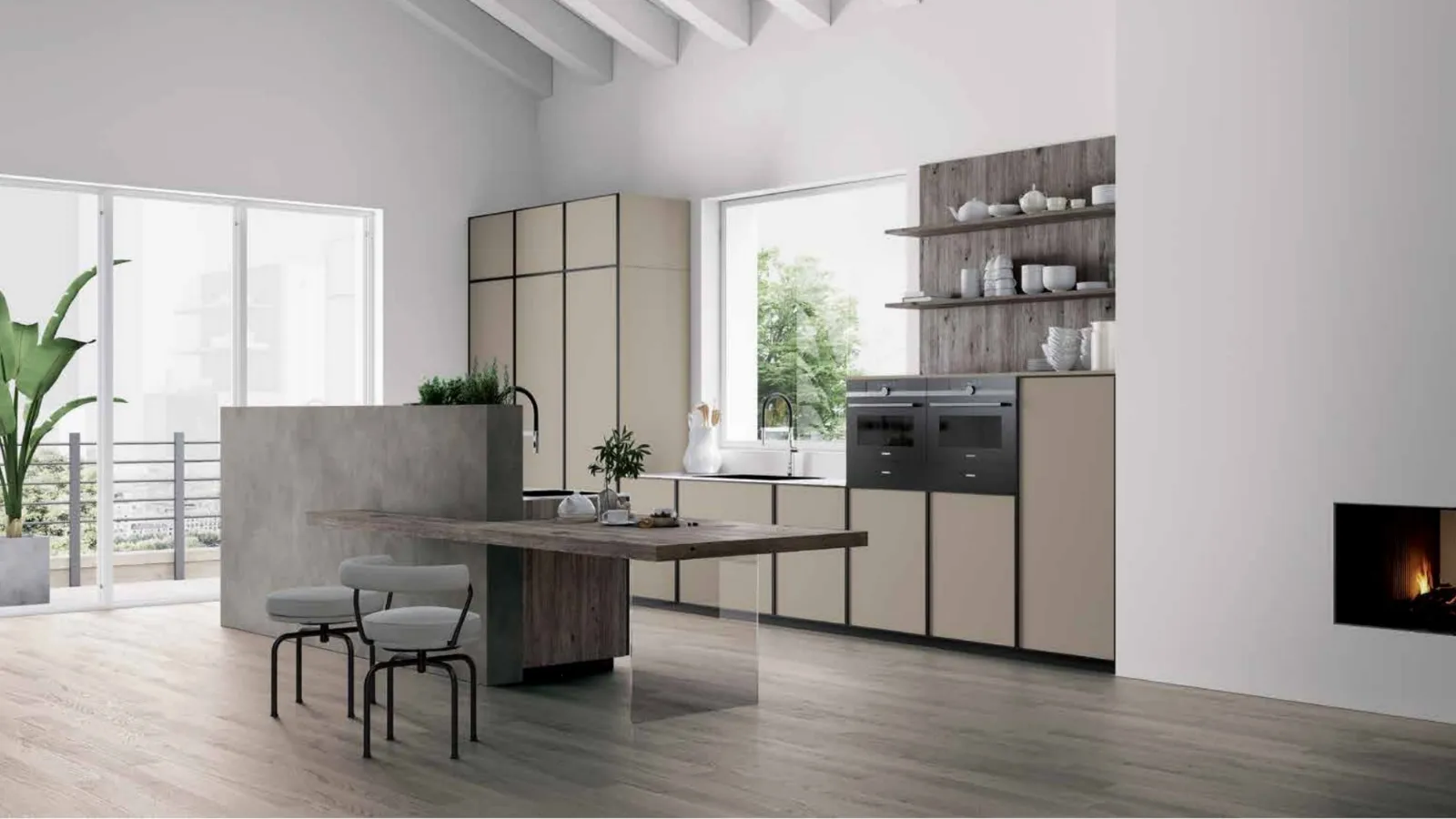 Cucina Moderna con isola Smart 13 in laccato opaco e laminato di Nova Cucina