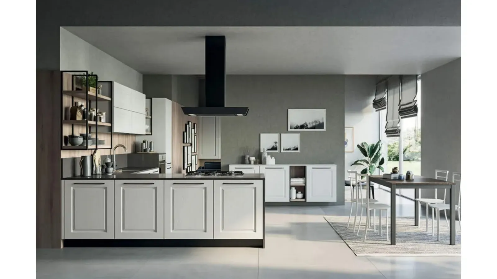 Cucina Maya con penisola Composizione 03 in legno laccato di Prima Cucine