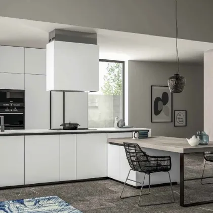 Cucina Moderna Smart 02 in laminato bianco e legno di Nova Cucina