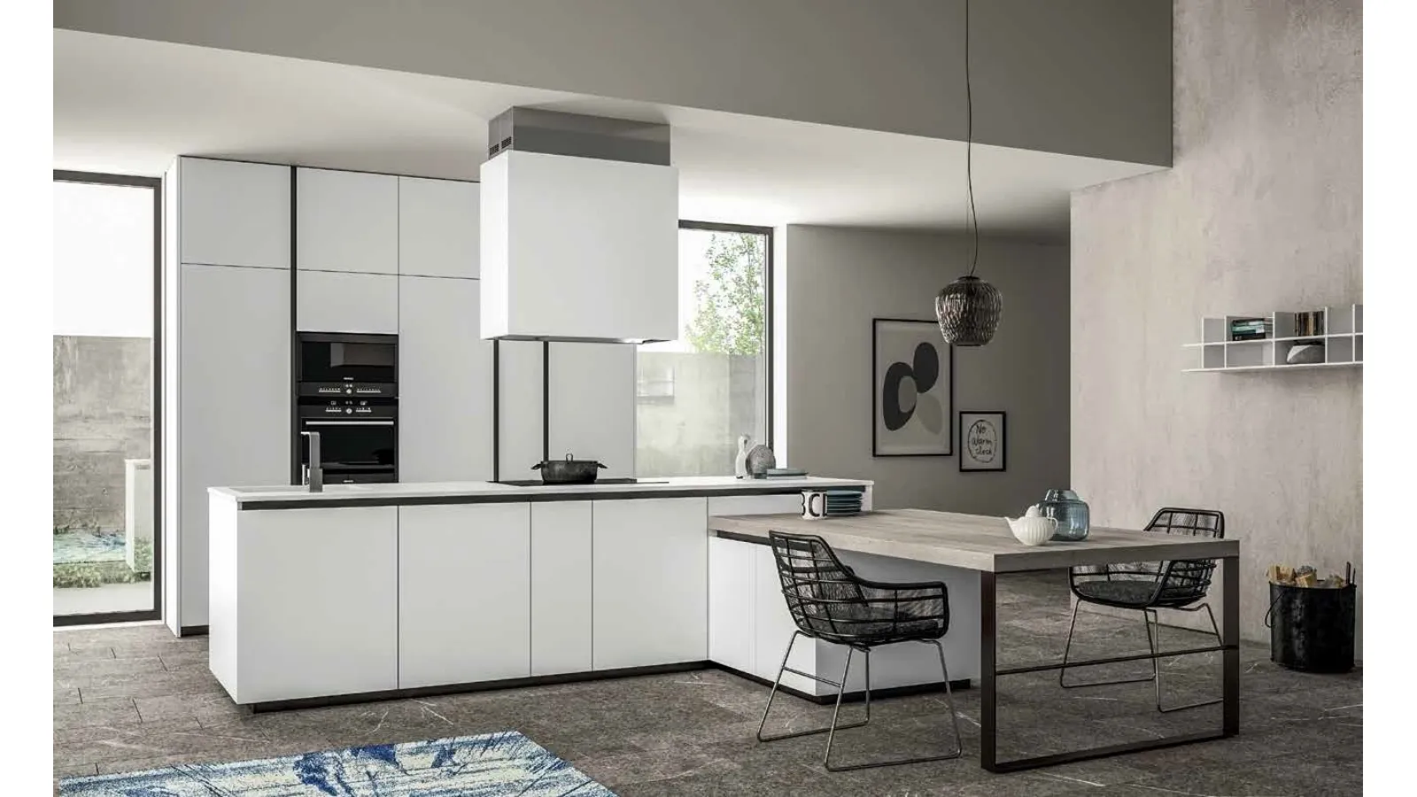 Cucina Moderna Smart 02 in laminato bianco e legno di Nova Cucina