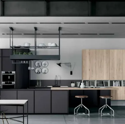 Cucina Moderna con penisola Smart 15 in laccato e laminato Rovere di Nova Cucina