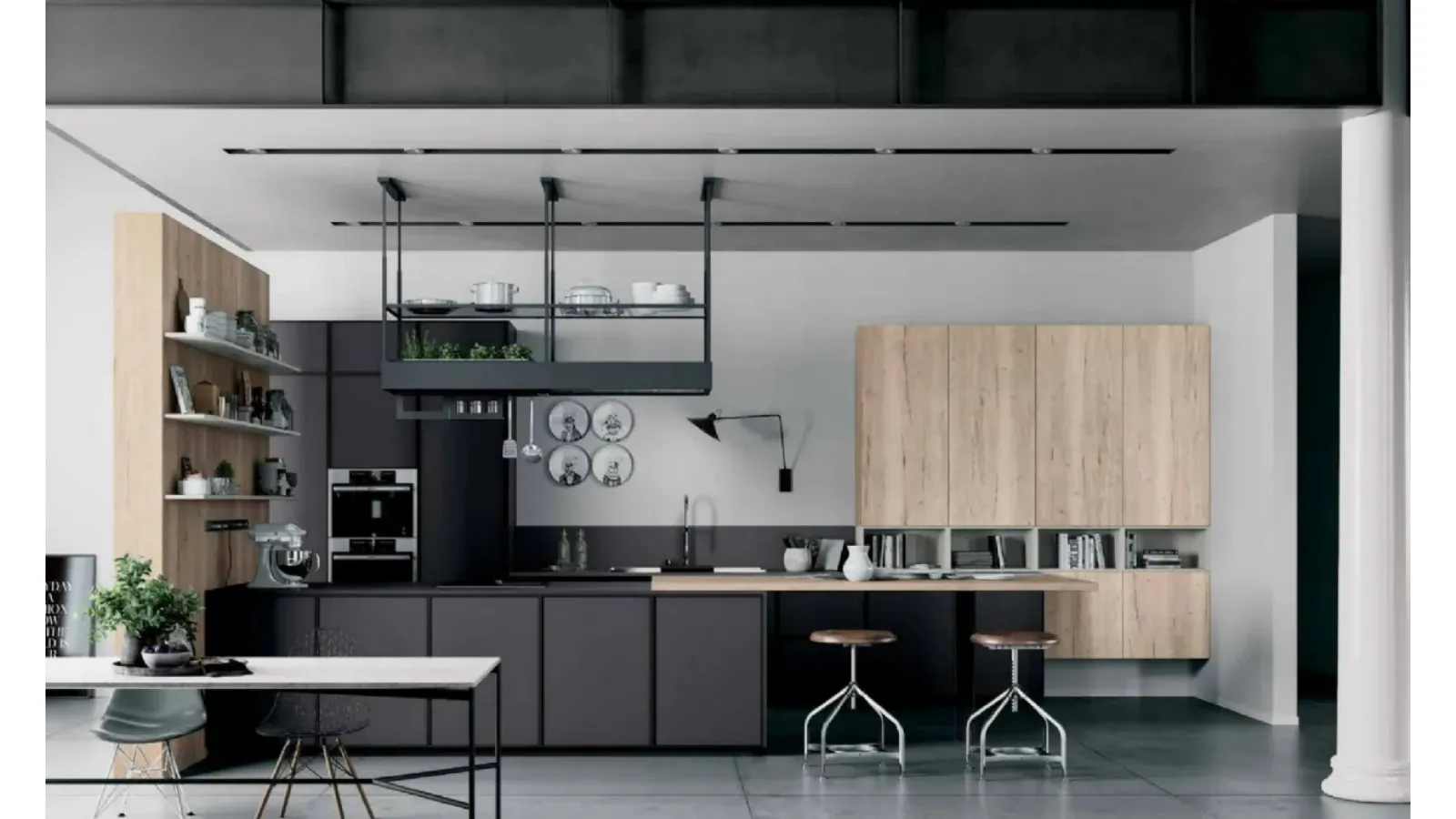 Cucina Moderna con penisola Smart 15 in laccato e laminato Rovere di Nova Cucina