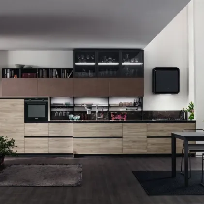 Cucina Moderna lineare Twin 04 Okobo Smoke e Oxide Terra di Arrex