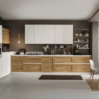 Cucina Moderna angolare Twin 03 Okobo Natural & White di Arrex