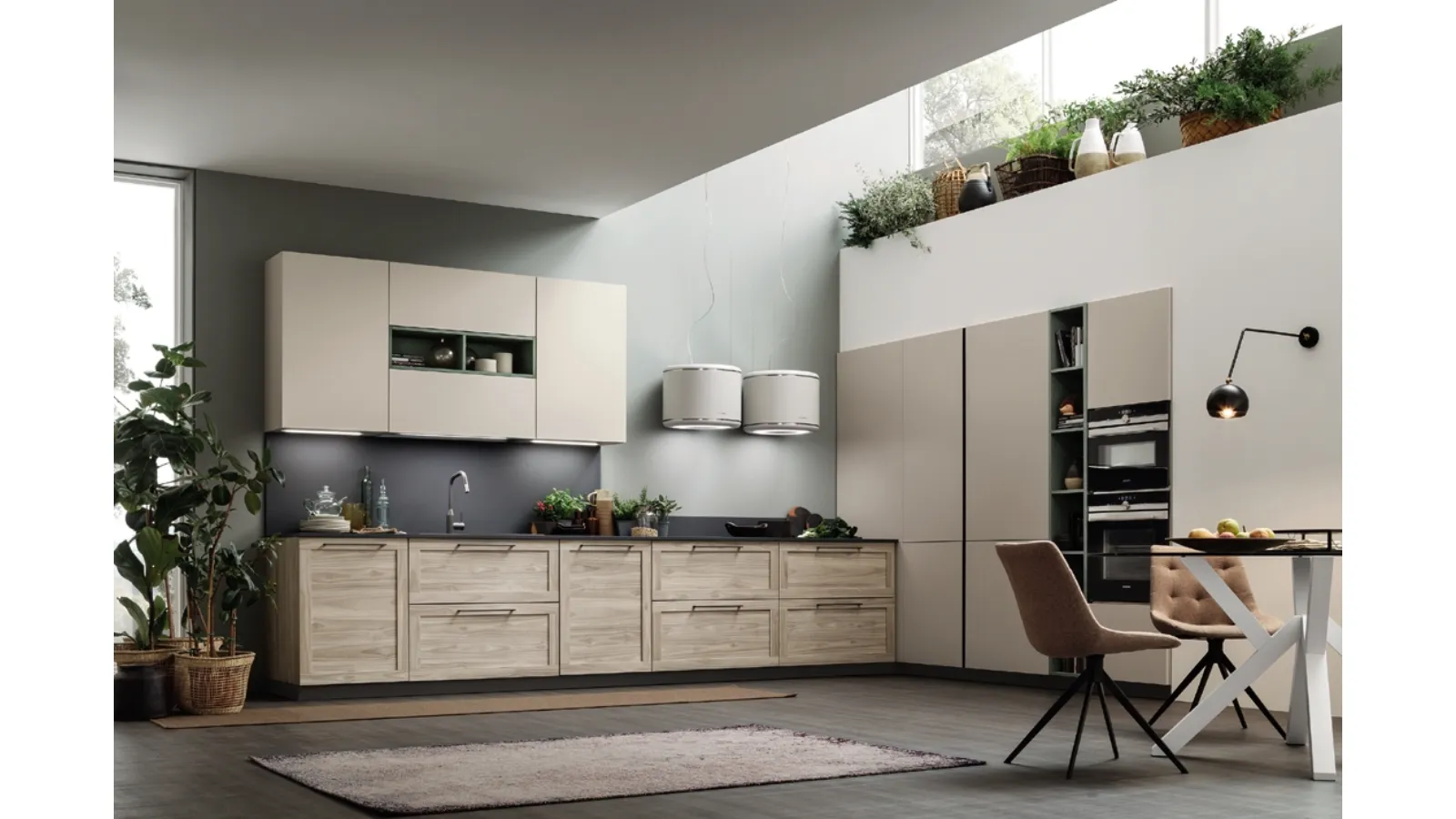 Cucina Moderna angolare Twin 05 in HPL Okobo Smoke & Cream di Arrex