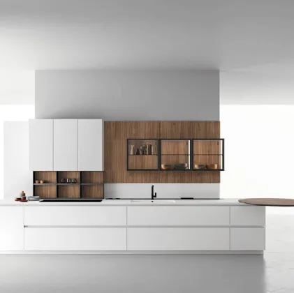 Cucina Moderna in laccato opaco Calce con penisola in Noce naturale Zafferano 04 di Valdesign