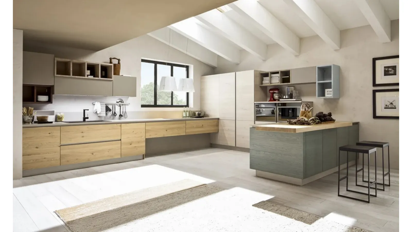 Cucina Moderna con penisola Zenzero 03 in Rovere di Arrex